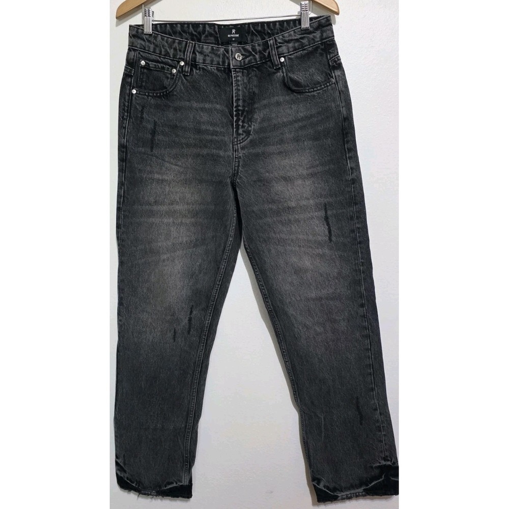 New REPRESENT R2 Stepped Hem Denim Black Distressed Straight Leg Jeans Men 32x31